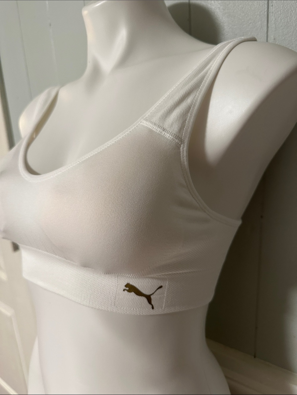 Puma White Scoop-Style Logo Sports Bra
